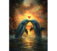 Diamond Painting Dauphin, Amour Diamond Painting Adulte, 5D DIY Cristal Strass Point de Croix Peinture Sets, Peinture Diamant Kit Complet Enfant, pour comme Cadeau femmes décoratif 100x135cm 0U-665