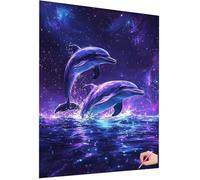 Diamond Painting Dauphin Diamant Painting Adulte Enfant, Océan Peinture Diamant Adulte Kit Complet 5D Bricolage Diamond Peinture Strass Point de Croix Kit pour Decor Murale Cadeau Femme 90x120cm E-26