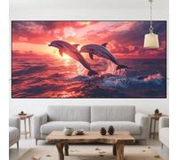 Diamond Painting Dauphin Diamond Painting Adulte Grand Format 80x160cm 2025 Nouveau Bricolage Strass Broderie Point de Croix Peinture Diamant Coucher de soleil,Loisirs Créatifs Adultes Kits QO-421