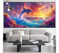 Diamond Painting Dauphin Diamond Painting Adulte Grand Format 90x250cm Paysage Broderie Diamant Kit Complet,5D Activité Manuelle Adulte Peinture Diamant Strass Point de Croix,Décor Cadeaux LK-1000