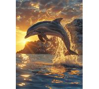 Diamond Painting Dauphin Diamond Painting Adulte Sea, Peinture Diamant, Tableau Diamant Adulte Enfant Bricolage 5D Carré Strass Broderie Artisanat Kits Murale Décoration Cadeau Femme 40x50cm O-J992