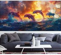 Diamond Painting Dauphin Diamond Painting Enfant Océan Broderie Diamant Débutant DIY Peinture Diamant Adulte Activité Manuelle Cristal Art Puzzle Perles Point de Croix,Décor Cadeau 90x250cm LT-333