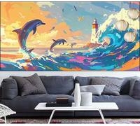Diamond Painting Dauphin Diamond Painting Enfant Phare Broderie Diamant Débutant DIY Peinture Diamant Adulte Activité Manuelle Cristal Art Puzzle Perles Point de Croix,Décor Cadeau 80x220cm LT-233