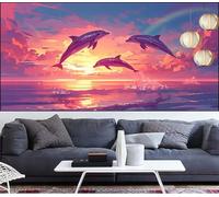 Diamond Painting Dauphin Diamond Painting Grand Format 100x300cm Peinture Diamant Adulte Coucher De Soleil Broderie Diamant Strass Point de Croix Peinture,Bricolage Mosaique Artisanat kits,Gift LT-630
