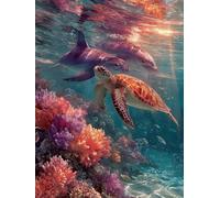 Diamond Painting Dauphin, DIY Diamond Painting Enfant Tortue, DIY Broderie Diamant Adulte Kits, Loisirs Créatifs Adultes, 5D Diamant Point de Croix, Tableau Decoration Murale, Cadeau, 60x90cm 6-6788