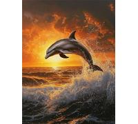 Diamond Painting Dauphin, Flots Diamond Painting Adulte, 5D DIY Cristal Strass Point de Croix Peinture Sets, Peinture Diamant Kit Complet Enfant, pour comme Cadeau femmes décoratif 100x135cm 0U-619