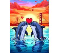 Diamond Painting Dauphin Peinture Diamant pour Adulte, 5D Diamond Painting Animal Canevas Broderie Diamant Kit Complet, Point de Croix Cristal Paintings, pour Décoration Murale Maison 50X70cm c-1901