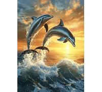 Diamond Painting Dauphin Peinture Diamant pour Adulte, 5D Diamond Painting Flots Canevas Broderie Diamant Kit Complet, Point de Croix Cristal Paintings, pour Décoration Murale Maison 80x120cm c-1944