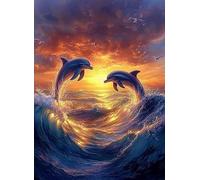 Diamond Painting Dauphin Peinture Diamant pour Adulte, 5D Diamond Painting Flots Canevas Broderie Diamant Kit Complet, Point de Croix Cristal Paintings, pour Décoration Murale Maison 20x30cm c-1930