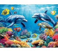 Diamond Painting Dauphin Peinture Diamant pour Adulte, 5D Diamond Painting Monde sous-marin Canevas Broderie Diamant Kit Complet, DIY Point de Croix Cristal Paintings, pour Décoration 20x30cm c-1914