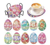 Diamond Painting Dessous de verre avec support, diamant 5D antidérapant, peinture diamant adulte, dessous de verre pour tasses, verres à vin, vases (01-10 pièces œufs de Pâques)