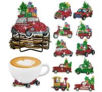 Diamond Painting Dessous de verre avec support, diamant 5D antidérapant, peinture diamant adulte, dessous de verre pour tasses, verres à vin, vases (09-9 pièces voiture)