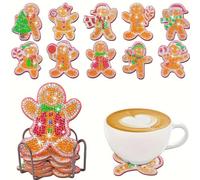 Diamond Painting Dessous de verre avec support, diamant 5D antidérapant, peinture diamant adulte, dessous de verre pour tasses, verres à vin, vases (16-9 pièces hommes en pain d'épice)