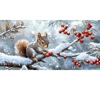 Diamond Painting écureuil, 5D Diamant Painting Kit Neige, Peinture Diamant Enfant, DIY Broderie Diamant Grand Format Kit Complet, Diamant Arts Point de Croix Pour La DéCoration Murale 20x40cm W-746