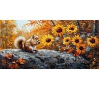 Diamond Painting Écureuil, Diamond Painting Adulte 120x60cm, Tournesol Peinture Diamant Strass Kit Broderie, Loisirs Créatifs Adultes, Peinture Diamant Kit Point de Croix pour Cadeau Femme ZSHD-0112