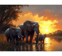 Diamond Painting Éléphant 50x70cm 5D Afrique Complet Diamant Painting pour Adulte Débutants, Broderie Diamant Point de Croix Canevas Peinture DIY Crystal Art pour Décoration Murale Femme Cadeaux L-793