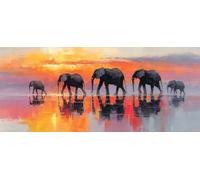 Diamond Painting éLéPhant, 5D Diamond Painting Adulte Coucher De Soleil, DIY Activité Manuelle Adulte, 5D Diamant Point de Croix, Peinture Diamant Enfant Kits, Deco Printemps, Cadeau, 60x30cm L-8232