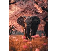 Diamond Painting Éléphant Diamond Painting Adulte Enfant, 5D DIY Broderie Diamant Kit Complet Fleurs de cerisier, Peinture Diamant Artisanat Strass Point de Croix Art Set, Décoration 70x100 cm W-4034