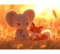 Diamond Painting Éléphant Diamond Painting Adulte Enfant, 5D DIY Broderie Diamant Kit Complet Renard, Peinture Diamant Artisanat Strass Point de Croix Art Set, pour Décoration Murale 70x100 cm W-8038