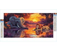 Diamond Painting Éléphant Diamond Painting Adulte Grand Format 20x40cm Lion Broderie Diamant Accessoires Complet, 5D Peinture Diamant Art Crafts Point de Croix Peinture Kit, Decoration Maison G1-73