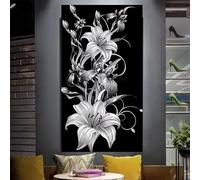 Diamond Painting Enfant 5D Square Drill Broderie Diamant Kit Complet Peinture Diamant par Numéro DIY Noir Blanc Lys Fleurs Plante Grand Format Mosaã¯que Tableau Adulte pour Décoration Murale 30x60cm