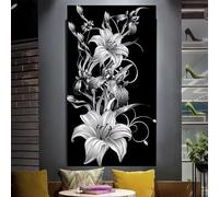 Diamond Painting Enfant 5D Square Drill Broderie Diamant Kit Complet Peinture Diamant par Numéro DIY Noir Blanc Lys Fleurs Plante Grand Format Mosaã¯que Tableau Adulte pour Décoration Murale 30x60cm