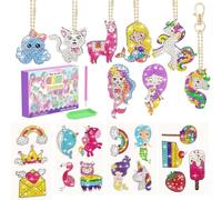 Diamond Painting Enfant, CAYUDEN 15pcs DIY Peinture Diamant Autocollant+8pcs Double Face Kit de Porte-clés Diamond 5D Sirène Broderie Diamant Licorne Autocollant Kit Mosaïque pour Cadeau Fille 6 8 ans