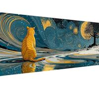 Diamond Painting Enfant Chat, 5D Painting Diamant Grand Format Lune DIY Loisirs Créatifs Adultes Kit Broderie Diamant Kit Complet Rond Drill Peinture Adulte Murale Décoration, Cadeau 40x80cm A-6D30