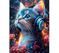 Diamond Painting Enfant Chat, Diamond Painting Fleurs Kit Complet, DIY Activité Manuelle Adulte, 5D Peinture Diamant Enfant, Canevas Diamant 90x120cm, Loisirs Creatif Cadeaux Décoration Maison C3-824