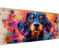 Diamond Painting Enfant Chien, 5D Painting Diamant Grand Format Animal Rétro DIY Loisirs Créatifs Adultes Kit Broderie Diamant Kit Complet Rond Drill Peinture Adulte Murale Décoration80x160cm 0-8520