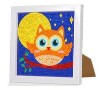 Diamond Painting Enfant Chouette, 5D DIY Broderie Diamant Kit Complet avec Cadre en Bois, Peinture Diamant Débutant pour Enfants et Filles, Jouets Artisanaux Créatifs Décoration Maison (15x15cm)