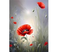 Diamond Painting Enfant, Coquelicots rouges Peinture Diamant Loisirs Créatifs Adultes, Broderie Diamant Point de Croix Cristal Diamond Painting Paysage, Painting Diamant Decoration Chambre(45x60cm)-5M