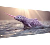 Diamond Painting Enfant Dauphin, 5D Painting Diamant Grand Format Animal DIY Loisirs Créatifs Adultes Kit Broderie Diamant Kit Complet Rond Drill Peinture Adulte Murale Décoration50x100cm J-GR29