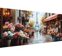 Diamond Painting Enfant Fleur, 5D Painting Diamant Grand Format Paris DIY Loisirs Créatifs Adultes Kit Broderie Diamant Kit Complet Rond Drill Peinture Adulte Murale Décoration, Cadeau 40x80cm H-7N63