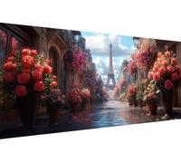 Diamond Painting Enfant Fleur, 5D Painting Diamant Grand Format Paris DIY Loisirs Créatifs Adultes Kit Broderie Diamant Kit Complet Rond Drill Peinture Adulte Murale Décoration, Cadeau 40x80cm V-3L75