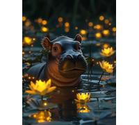 Diamond Painting Enfant Hippopotame, 5D Diamond Painting Adulte Grand Format Fleur Kit Broderie Diamant Kit Complet Carré, Peinture Diamant Peinture Loisirs Créatifs Adultes ,Cadeau 60x80cm M-IF47