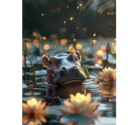 Diamond Painting Enfant Hippopotame, 5D Diamond Painting Adulte Grand Format Papillon Kit Broderie Diamant Kit Complet Carré, Peinture Diamant Loisirs Créatifs Adultes ,Cadeau Femme 100x135cm 6-ET28