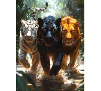 Diamond Painting Enfant Lion, 5D Diamond Painting Adulte Grand Format Tigre Kit Diamant Kit Complet Rond, Peinture Diamant Point de Croix Peinture Loisirs Créatifs Adultes ,Cadeau 30x40cm 0-TR36