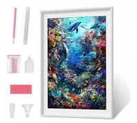 Diamond Painting Enfant OcéAn Dauphin Diamant Painting Kit Complet, Peinture Diamant Artisanat Strass Broderie Point de Croix Peinture pour Adultes Enfants, Décoration Intérieur 40x50cm PJY2551 9-S