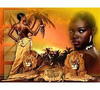 Diamond Painting femme africaine,lion,Peinture Diamant Complet,Peinture Numero Adulte,5D Broderie Diamant,Artisanal en Toile idéal pour la Décor à la Maison/Salon/Chambre/Bureau Square Drill,70x90cm