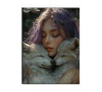 Diamond Painting Femme Loup Mosaique Loisir Creatif Kit, Diy Diamond Point de Croix Broderie, Cristal Art Kit Peinture Diamant, Automne Halloween Decoration Murale, Cadeau de Noel 60x80cm W-l-126