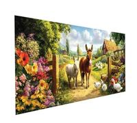 Diamond Painting Ferme, Square Full Drill Peinture Numero Adulte Âne, Kit Broderie Canevas Kit Complet Adulte, Strass Cristal Art Peinture Diamant pour Decoration Maison Cadeau 60 x 30 cm Model-13090
