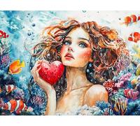 Diamond Painting Fille, Broderie Diamant Painting Adulte Poisson Peinture Diamant Kit Complet, Diamond Art Point de Croix Kit Broderie pour Adultes Débutants Décoration Murale Chambre 90x120 cm E0-394