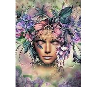 Diamond Painting Fille Fleur,Broderie Diamant Kit Complet,5D Peinture Diamant pour Enfant/Adulte,Tableau Perle Diamant Point de Croix,Strass Craft pour Salon Chambre Décor Murale Round Drill 50x70cm