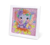 Diamond Painting Filles Et Garçons, Broderie Diamant Painting Kit Avec Cadre, Peinture Diamant Animalier 5D, Mignon Kit Diamond Painting DIY, Crystal Art Creatif, Décoration Murale 18x18CM (éléphant)