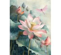 Diamond Painting Fleur Diamond painting Adulte, 5D Feuille Lotus Peinture Diamant DIY Strass Point de Croix Activité Manuelle Adulte Broderie Diamant, pour Tableau Decoration Murale 60x80 cm O4-145