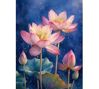 Diamond Painting Fleur Diamond painting Adulte, 5D Lotus Peinture Diamant Enfant DIY Strass Point de Croix Activité Manuelle Adulte Broderie Diamant, pour Tableau Decoration Murale 40x50 cm O4-399