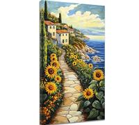 Diamond Painting Fleur Diamond Painting Adulte, 5D Peinture Diamant Enfant Canevas Kit Complet Adulte Débutant Ronde Cristal Diamant Art Set pour Décoration Murale Maison 40x80 cm Petite ville c-587