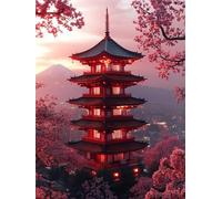 Diamond Painting Fleur Diamond Painting Adulte Architecture Japonaise, Peinture Diamant, 5D Broderie Diamant Activité Manuelle Adulte DIY Runde Artisanat Kits pour Murale Décoration 50x80cm 0-116US79