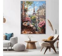 Diamond Painting Fleur Diamond Painting Adulte Paris 5D DIY Peinture Diamant Point De Croix Broderie Diamant Kit Complet, Cristal Enfant Art Set, Decoration Chambre, Cadeau Femme 40x60cm W6-476